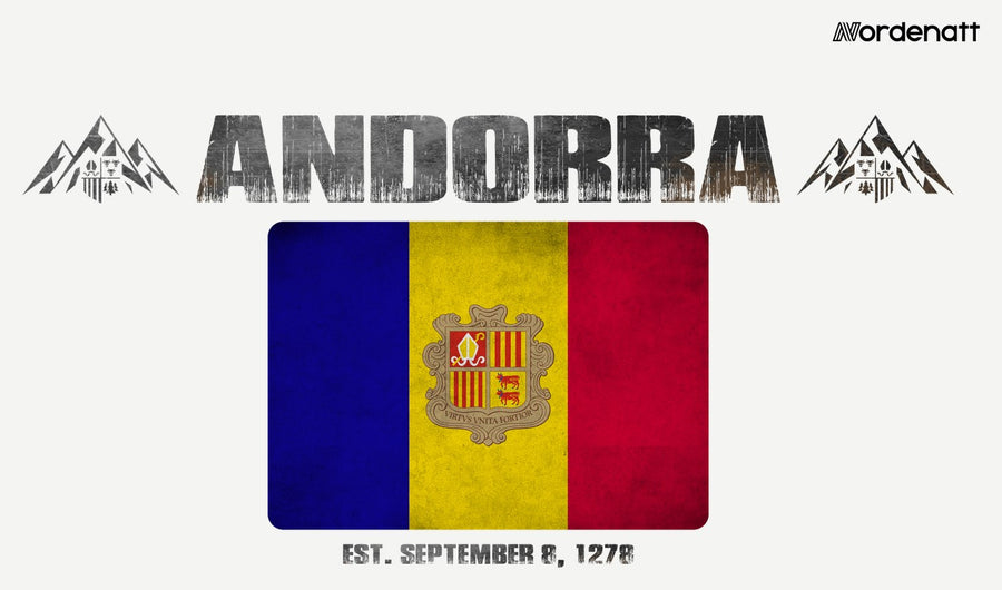 Andorra design preview: flag, date and emblem inspiration printed on light t-shirts (Nordenatt)