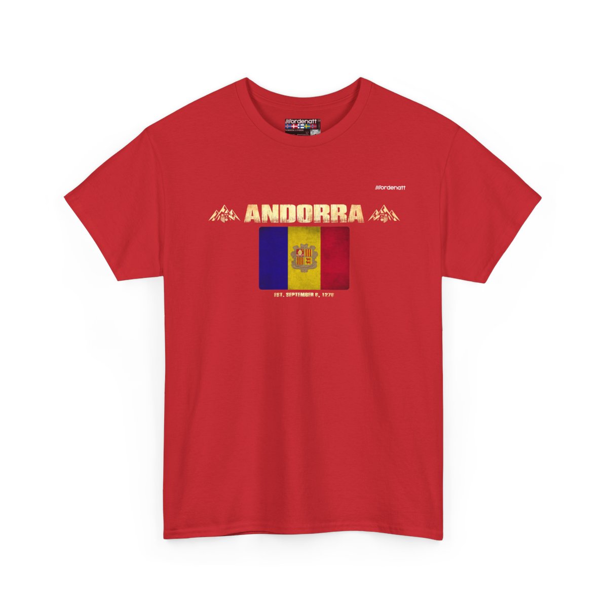 Andorra flag t-shirt in Red — premium cotton, Nordenatt