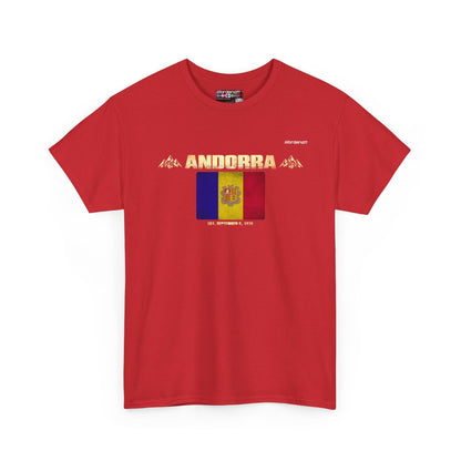 Andorra flag t-shirt in Red — premium cotton, Nordenatt