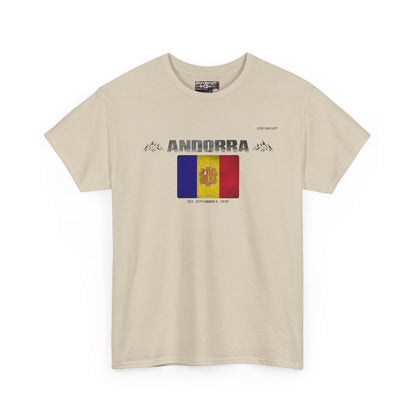 Andorra flag t-shirt in Sand — premium cotton, Nordenatt