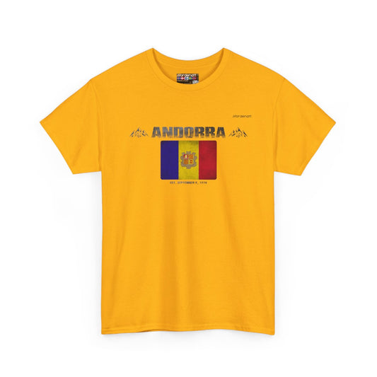 Andorra flag t-shirt in Gold — premium cotton, Nordenatt