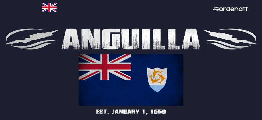 Anguilla design preview: flag, date and emblem inspiration printed on dark t-shirts (Nordenatt)