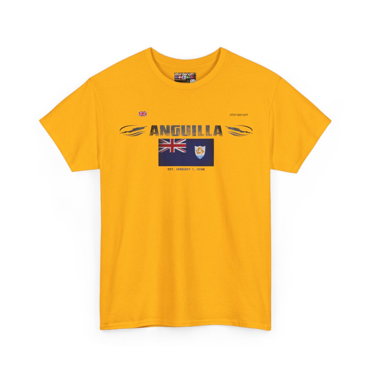 Anguilla flag t-shirt in Gold — premium cotton, Nordenatt