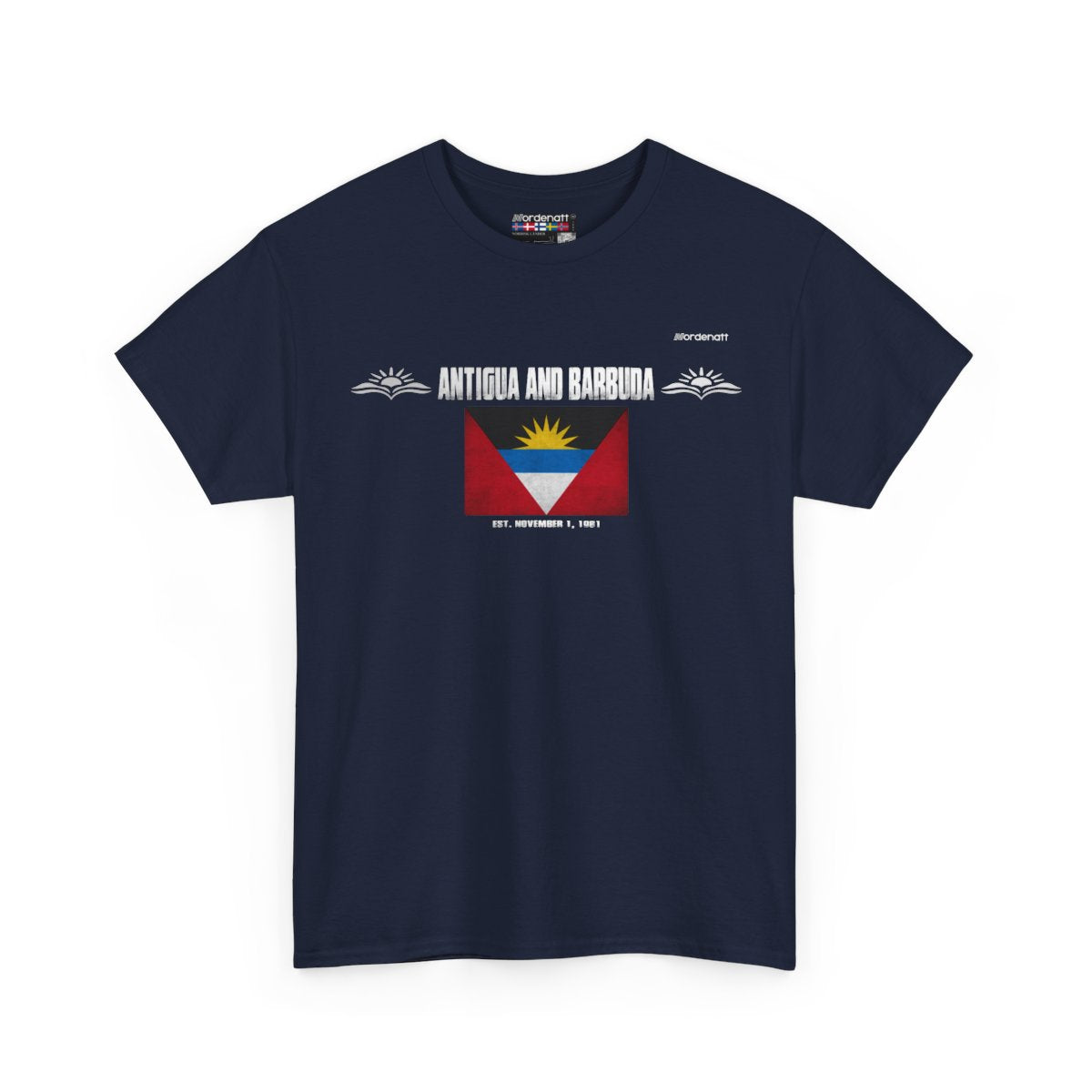 Antigua And Barbuda flag t-shirt in Navy — premium cotton, Nordenatt