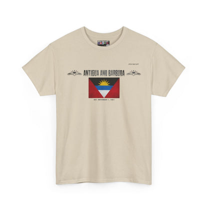Antigua And Barbuda flag t-shirt in Sand — premium cotton, Nordenatt