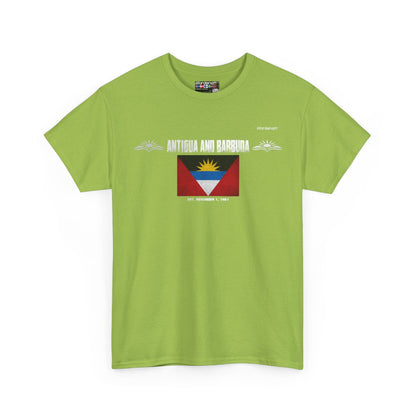 Antigua And Barbuda flag t-shirt in Kiwi — premium cotton, Nordenatt
