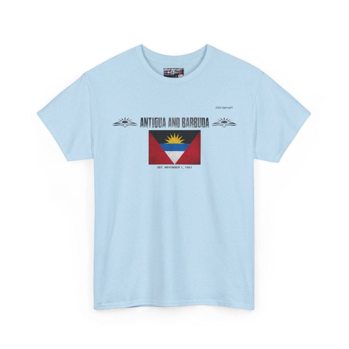 Antigua And Barbuda flag t-shirt in Light Blue — premium cotton, Nordenatt