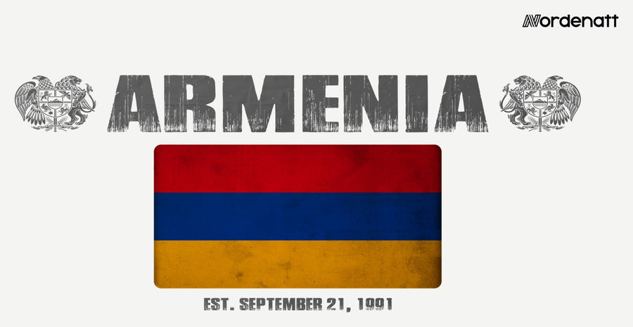 Armenia design preview: flag, date and emblem inspiration printed on light t-shirts (Nordenatt)