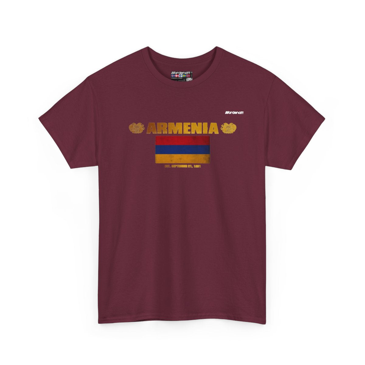 Armenia flag t-shirt in Maroon — premium cotton, Nordenatt