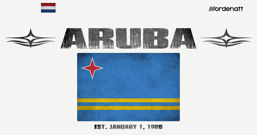Aruba design preview: flag, date and emblem inspiration printed on light t-shirts (Nordenatt)