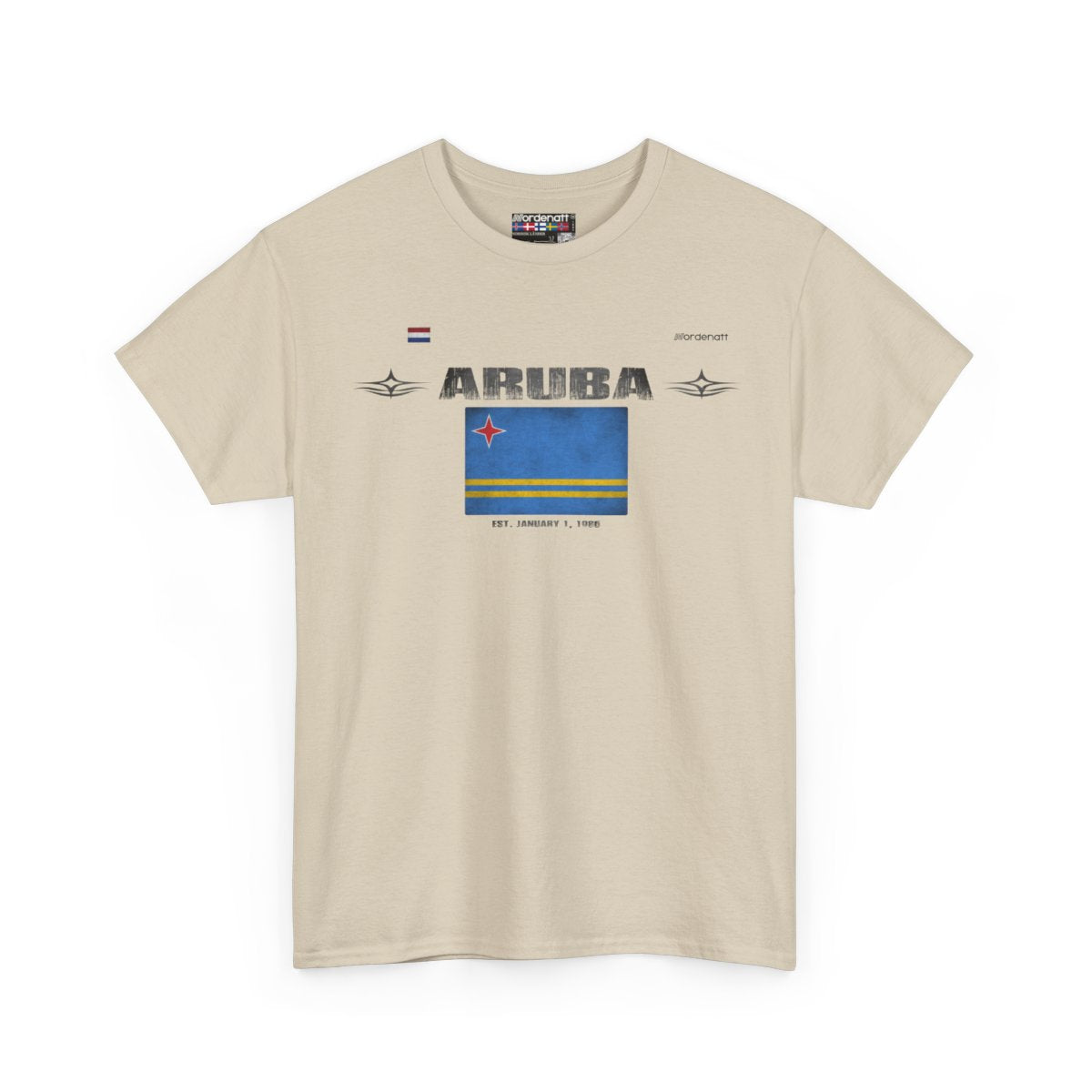 Aruba flag t-shirt in Sand — premium cotton, Nordenatt