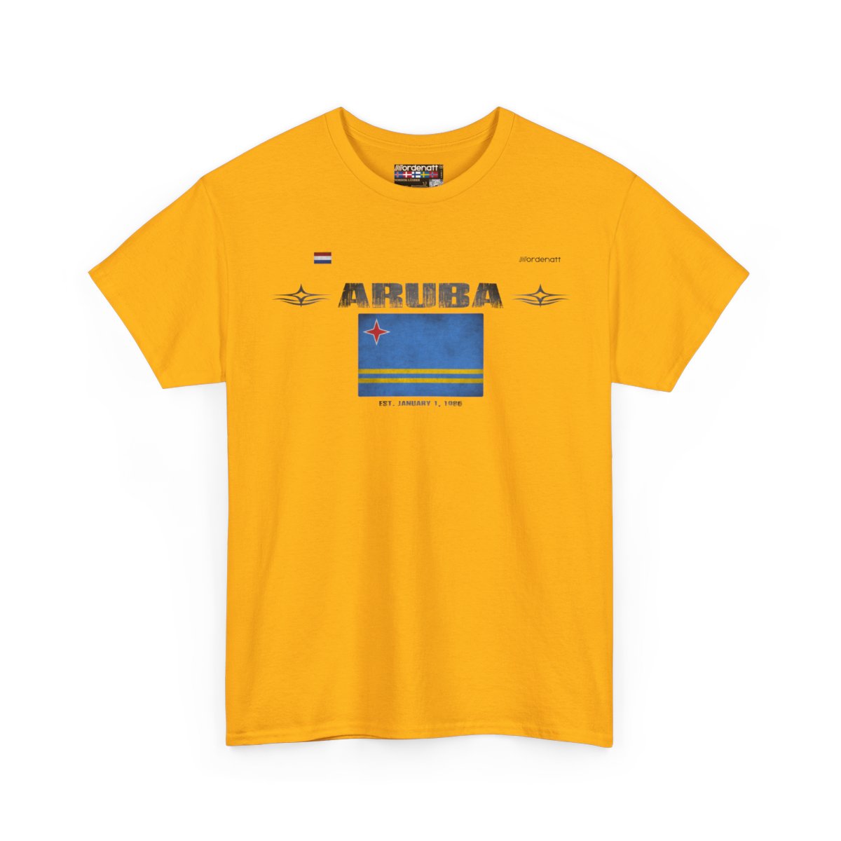 Aruba flag t-shirt in Gold — premium cotton, Nordenatt