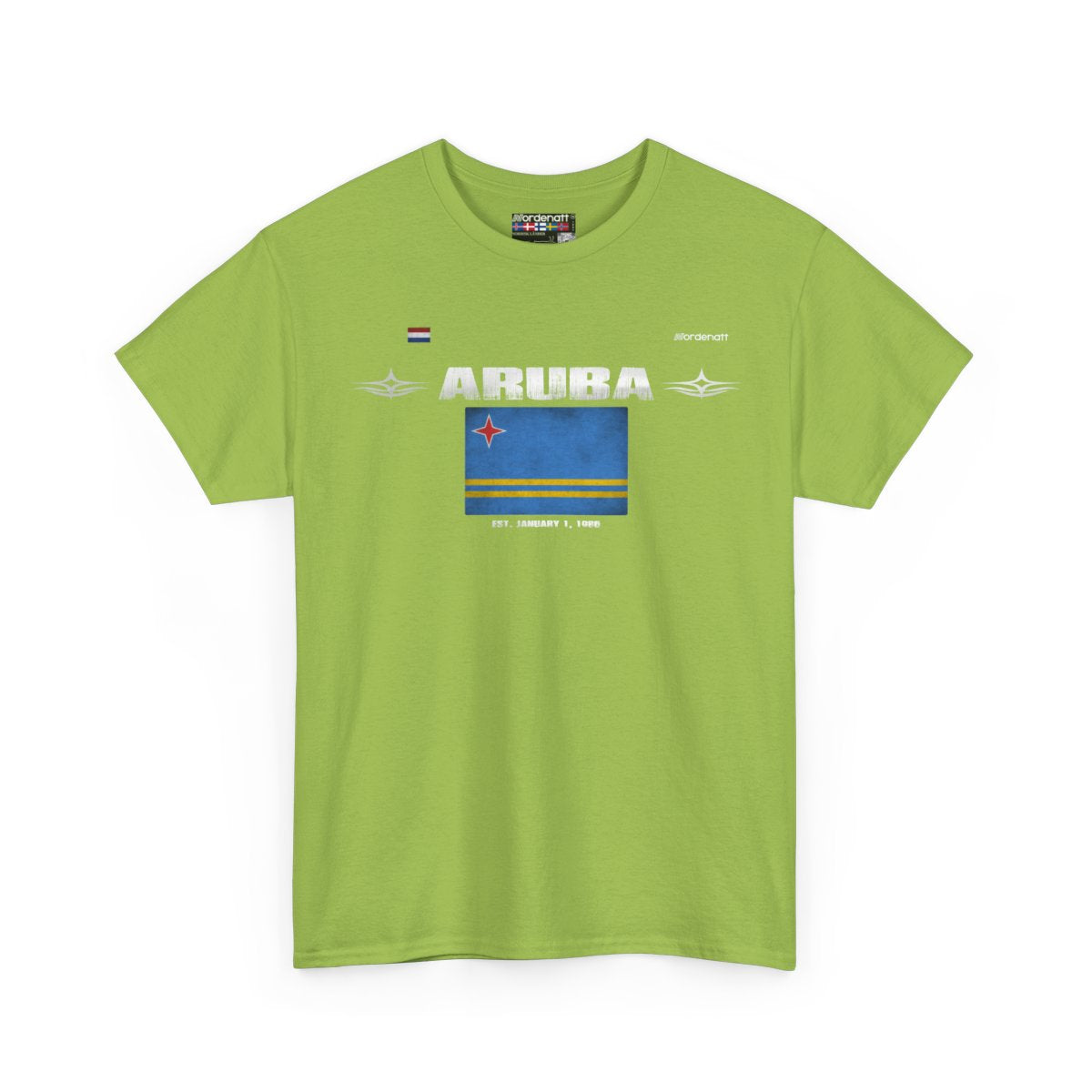 Aruba flag t-shirt in Kiwi — premium cotton, Nordenatt