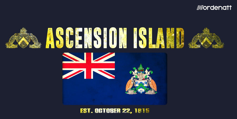 Ascension Island design preview: flag, date and emblem inspiration printed on dark t-shirts (Nordenatt)