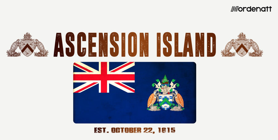 Ascension Island design preview: flag, date and emblem inspiration printed on light t-shirts (Nordenatt)