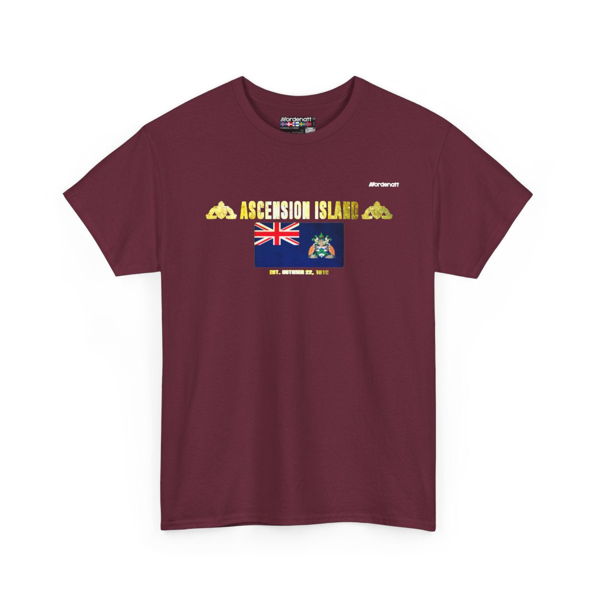 Ascension Island flag t-shirt in Maroon — premium cotton, Nordenatt
