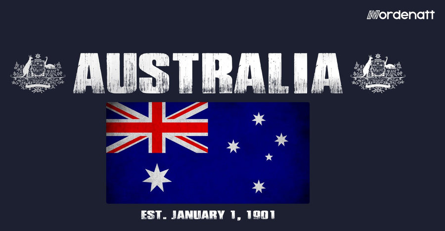 Australia design preview: flag, date and emblem inspiration printed on dark t-shirts (Nordenatt)