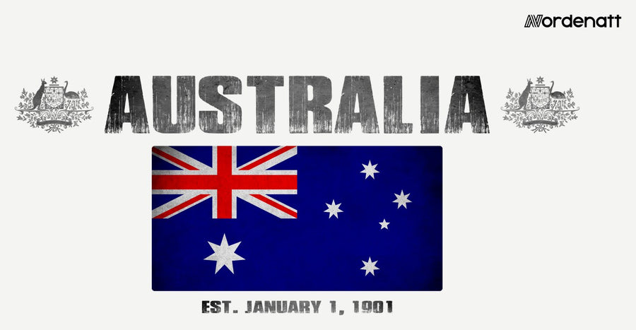 Australia design preview: flag, date and emblem inspiration printed on light t-shirts (Nordenatt)