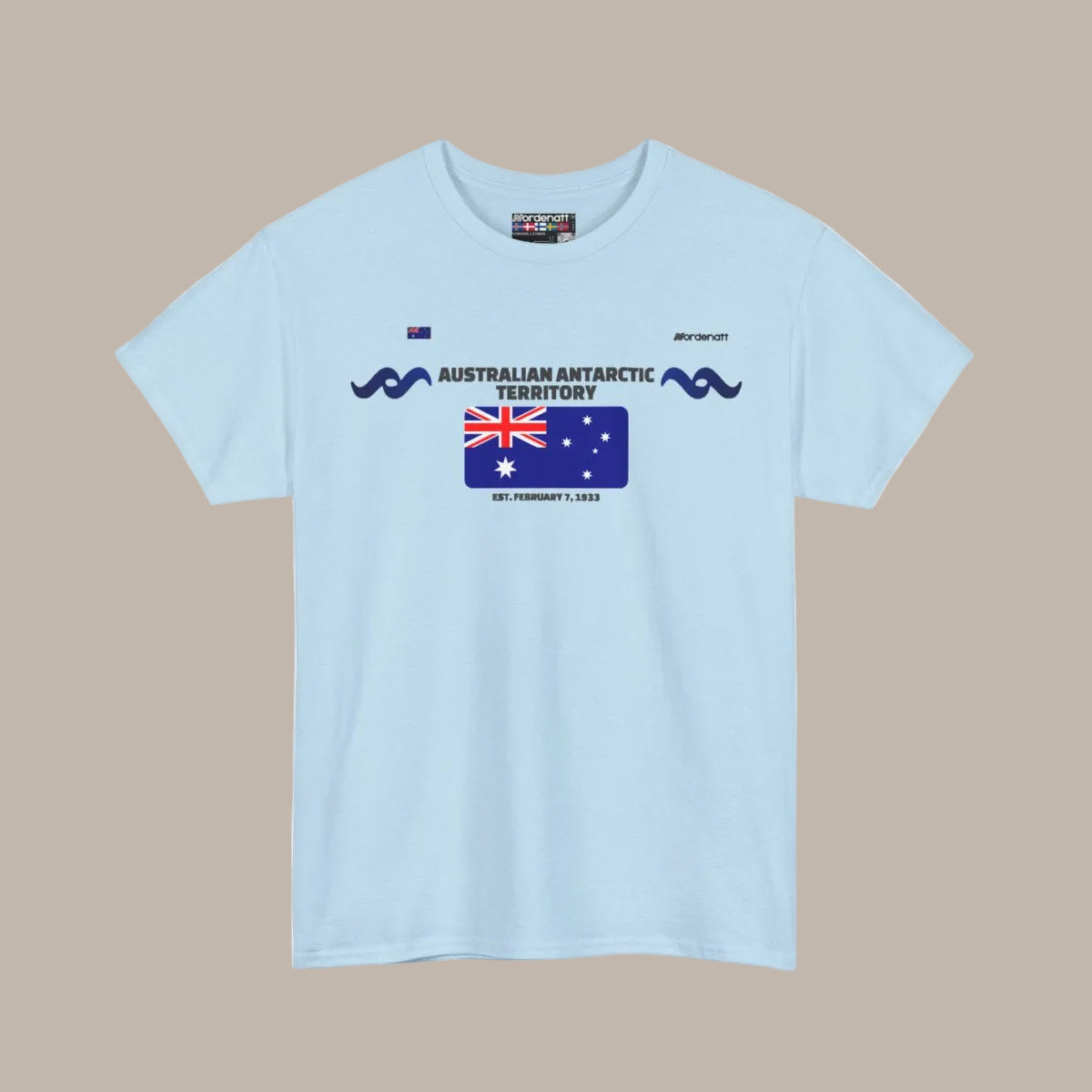 Australian Antarctic Territory flag t-shirt in Light Blue — premium cotton, Nordenatt