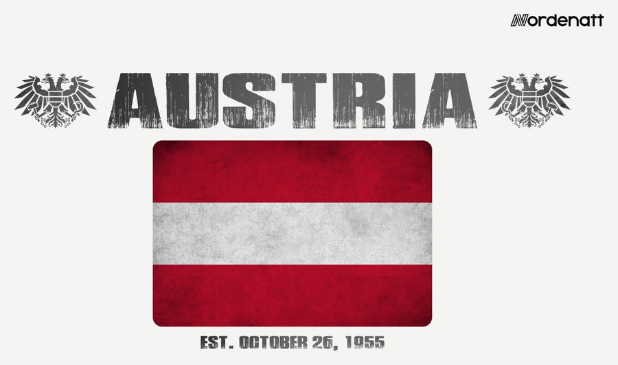 Austria design preview: flag, date and emblem inspiration printed on light t-shirts (Nordenatt)