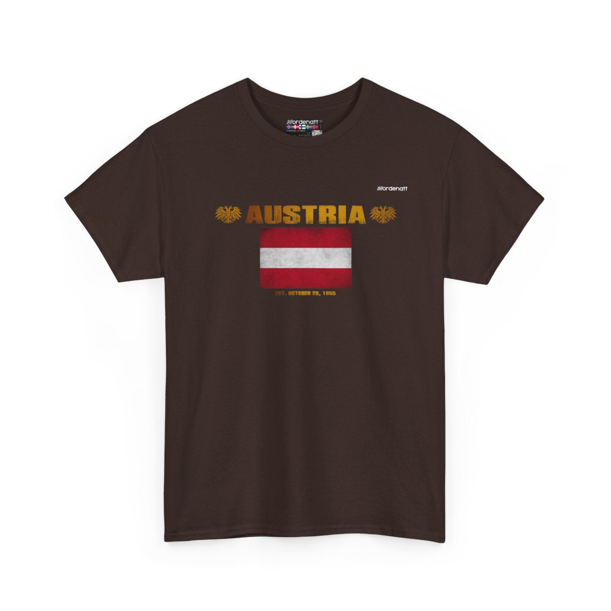 Austria flag t-shirt in Dark Chocolate — premium cotton, Nordenatt