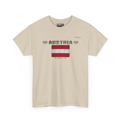 Austria flag t-shirt in Sand — premium cotton, Nordenatt