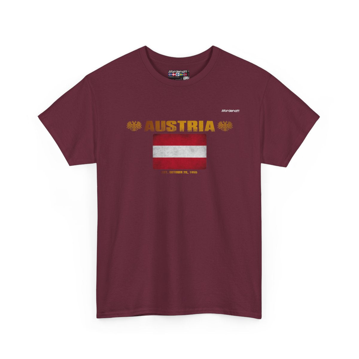 Austria flag t-shirt in Maroon — premium cotton, Nordenatt
