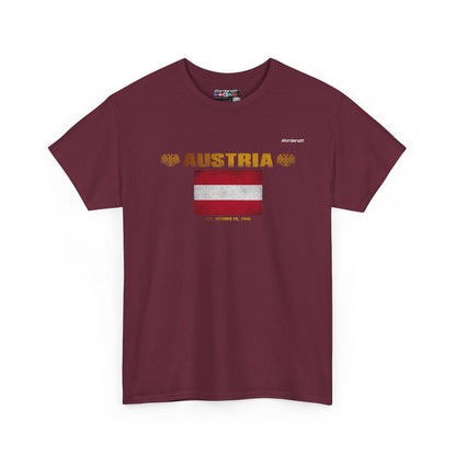 Austria flag t-shirt in Maroon — premium cotton, Nordenatt