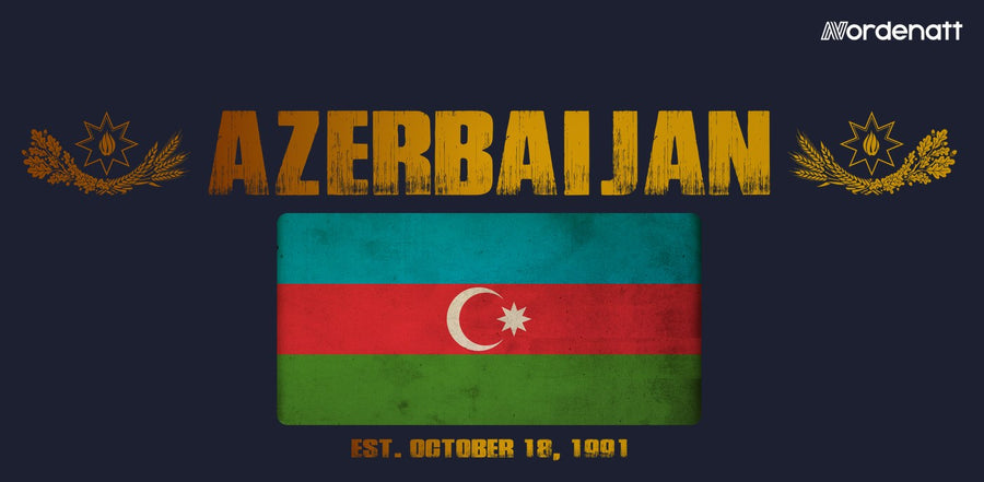 Azerbaijan design preview: flag, date and emblem inspiration printed on dark t-shirts (Nordenatt)