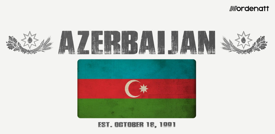 Azerbaijan design preview: flag, date and emblem inspiration printed on light t-shirts (Nordenatt)