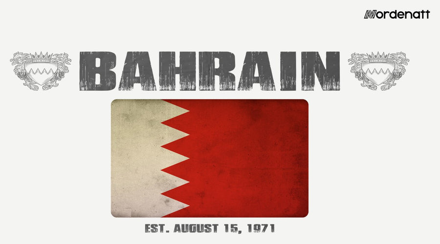 Bahrain design preview: flag, date and emblem inspiration printed on light t-shirts (Nordenatt)