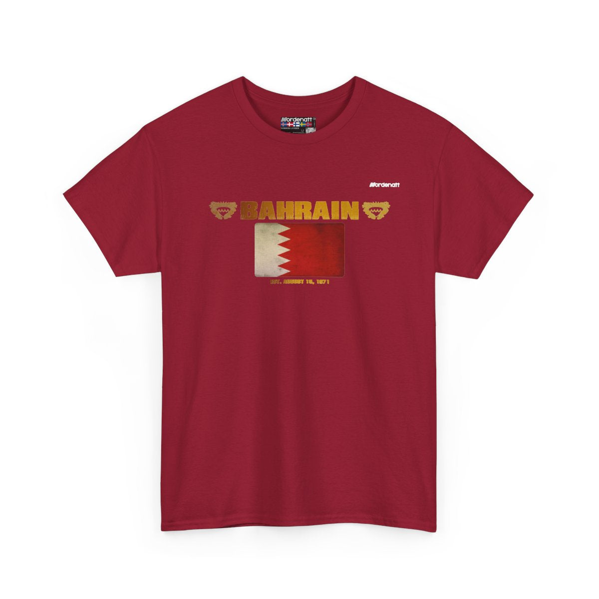 Bahrain flag t-shirt in Cardinal Red — premium cotton, Nordenatt