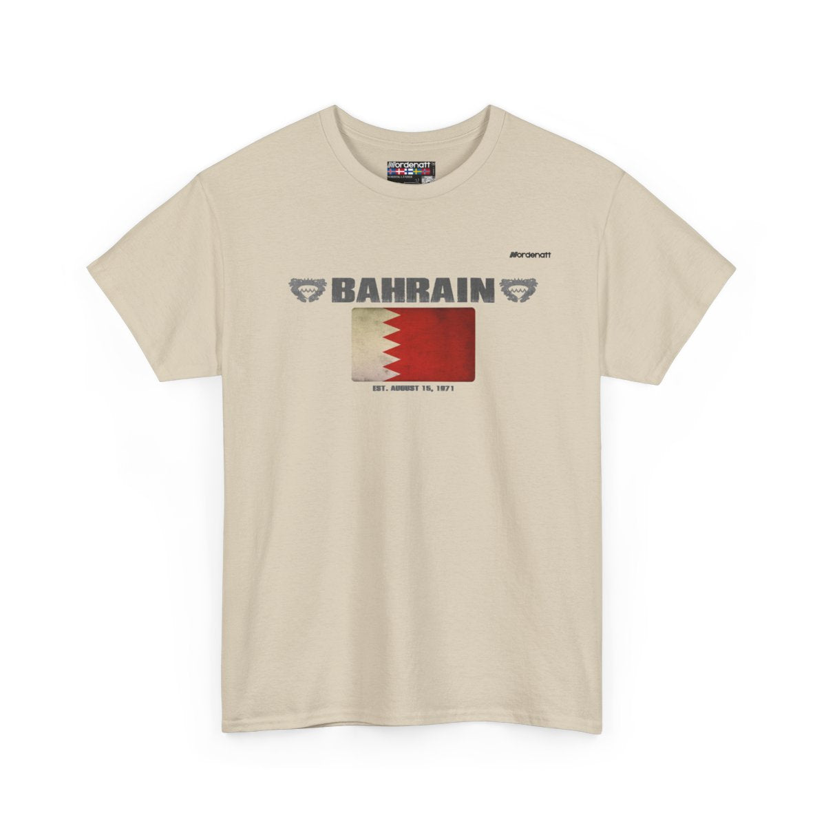 Bahrain flag t-shirt in Sand — premium cotton, Nordenatt