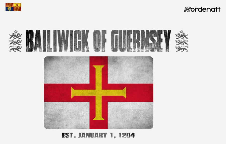 Bailiwick of Guernsey design preview: flag, date and emblem inspiration printed on light t-shirts (Nordenatt)