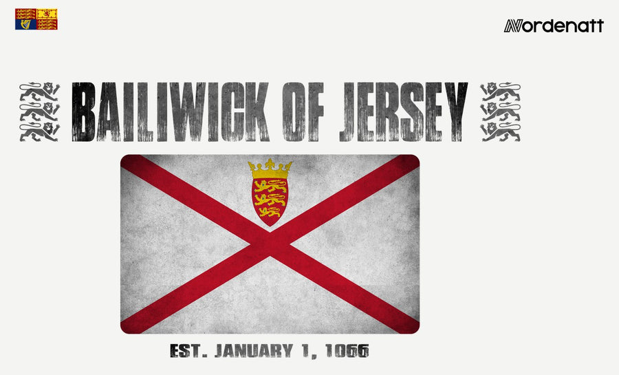 Bailiwick of Jersey design preview: flag, date and emblem inspiration printed on light t-shirts (Nordenatt)