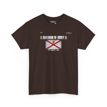 Bailiwick Of Jersey flag t-shirt in Dark Chocolate — premium cotton, Nordenatt