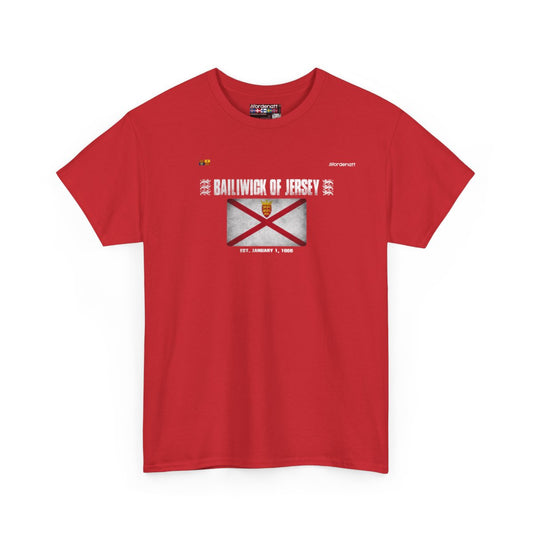 Bailiwick Of Jersey flag t-shirt in Red — premium cotton, Nordenatt