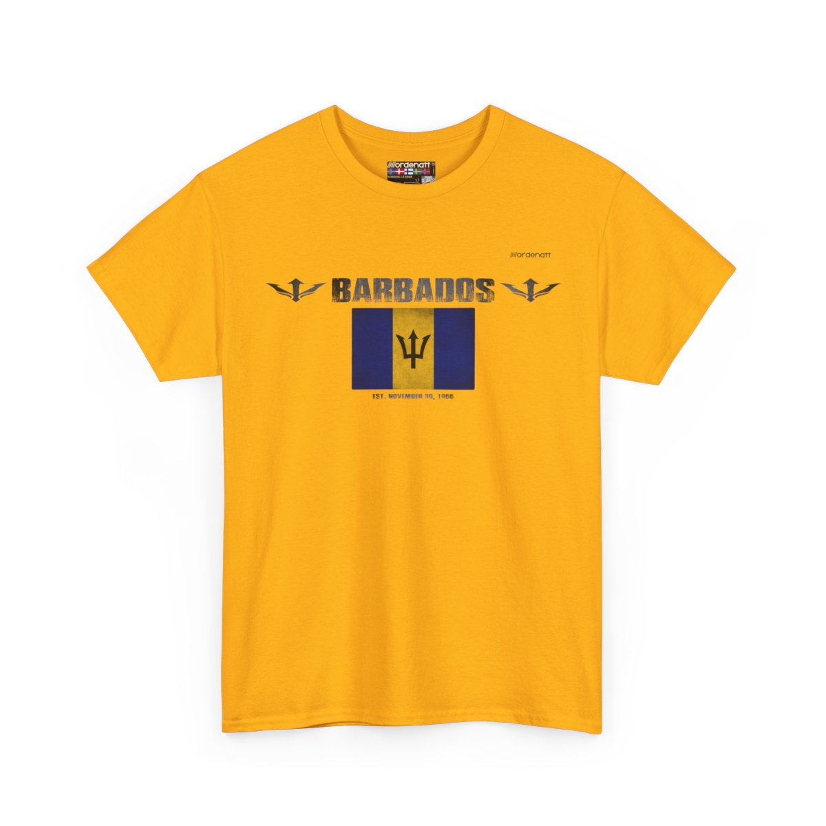 Barbados flag t-shirt in Gold — premium cotton, Nordenatt