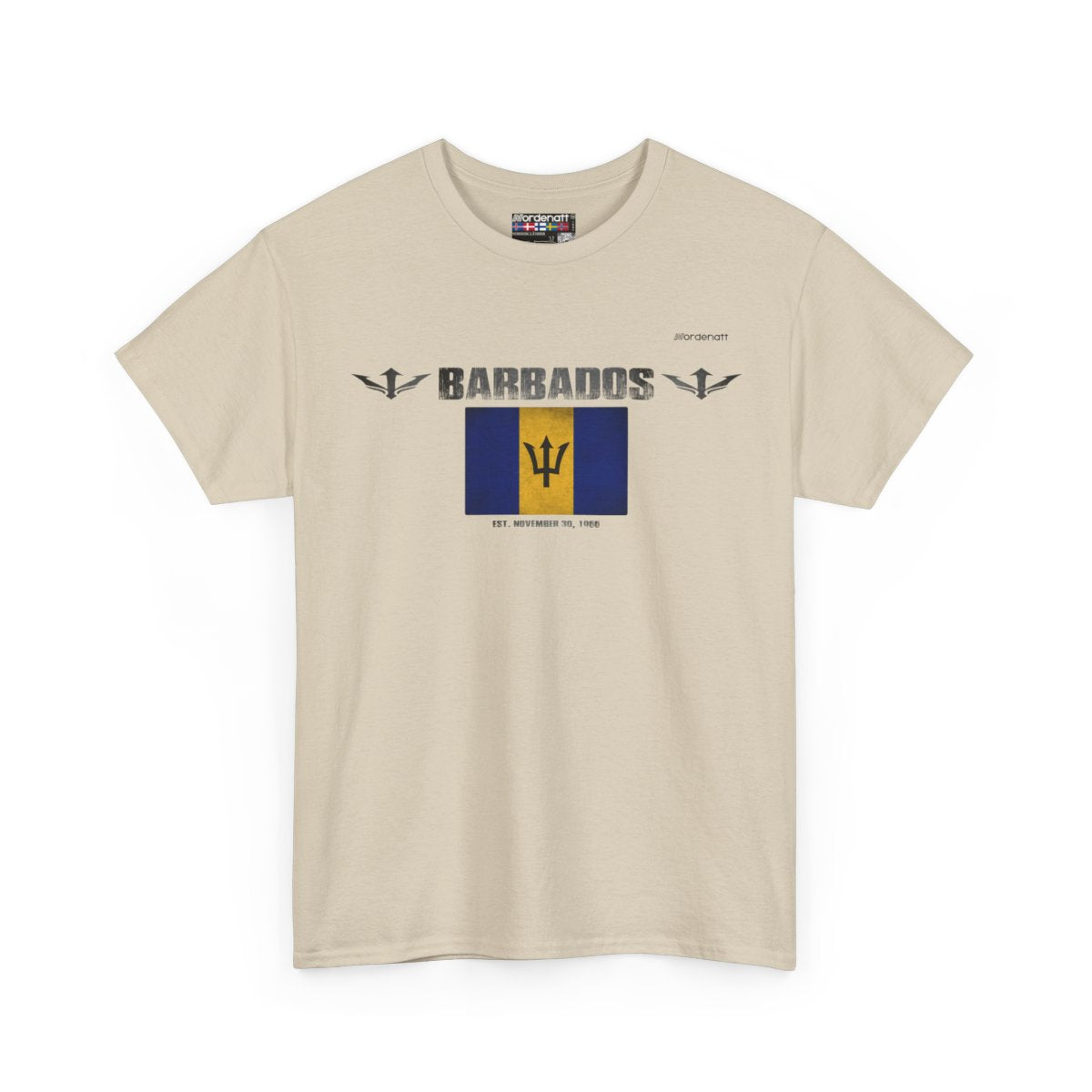 Barbados flag t-shirt in Sand — premium cotton, Nordenatt
