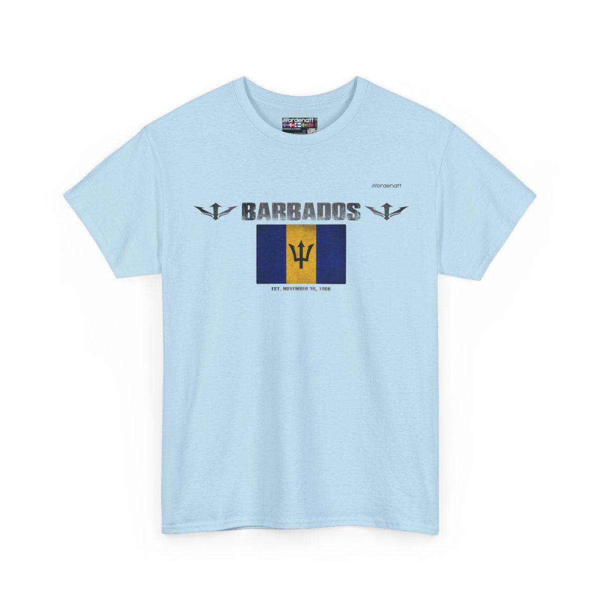Barbados flag t-shirt in Light Blue — premium cotton, Nordenatt