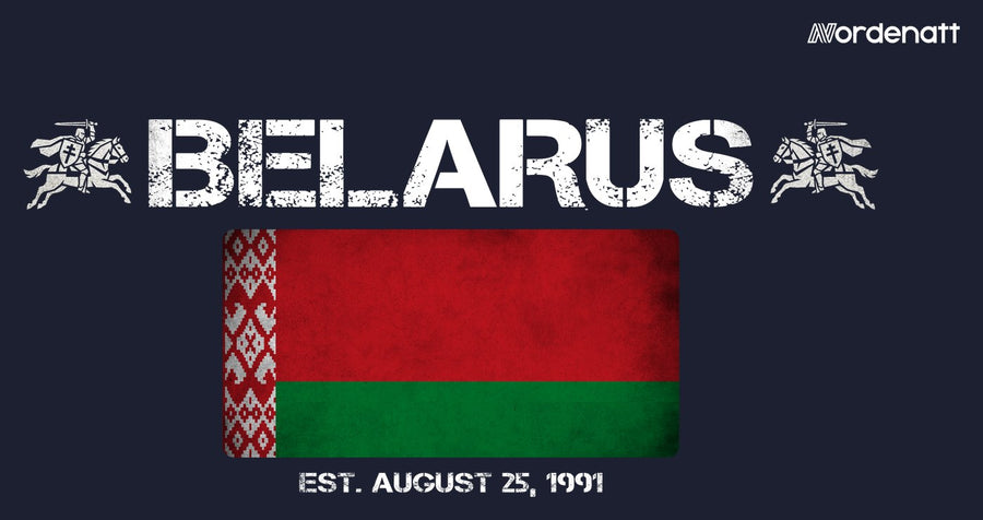 Belarus design preview: flag, date and emblem inspiration printed on dark t-shirts (Nordenatt)