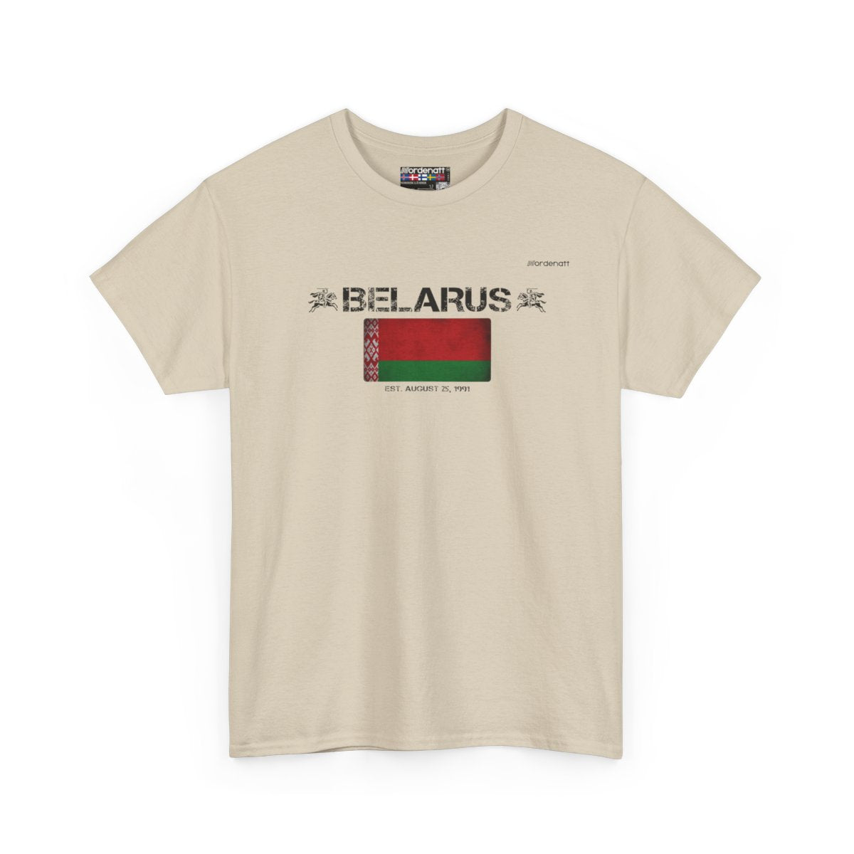 Belarus flag t-shirt in Sand — premium cotton, Nordenatt