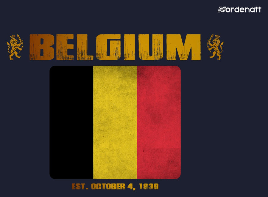 Belgium design preview: flag, date and emblem inspiration printed on dark t-shirts (Nordenatt)