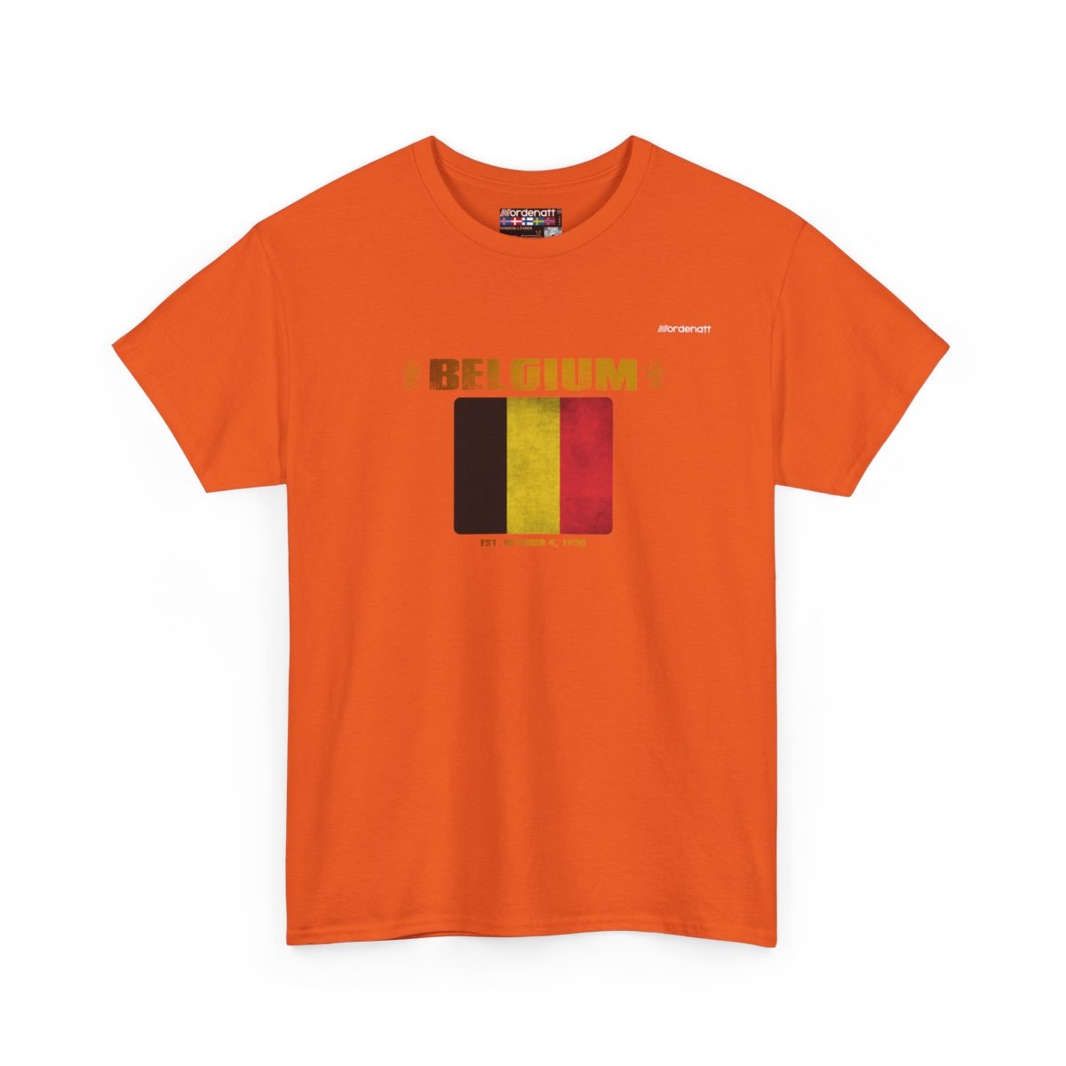Belgium flag t-shirt in Orange — premium cotton, Nordenatt