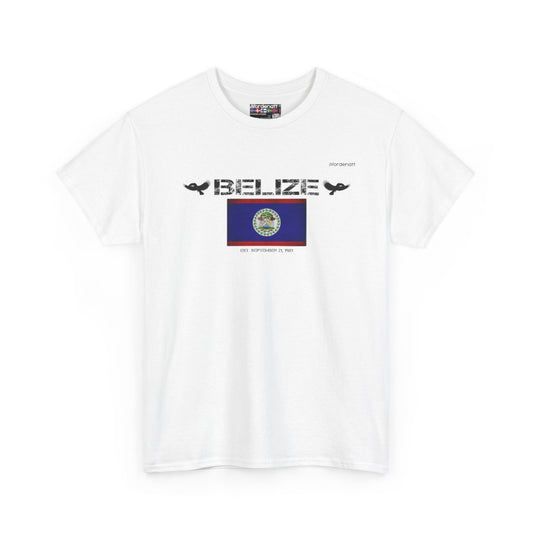 Belize flag t-shirt in White — premium cotton, Nordenatt