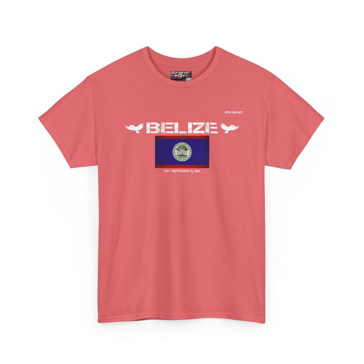 Belize flag t-shirt in Coral Silk — premium cotton, Nordenatt