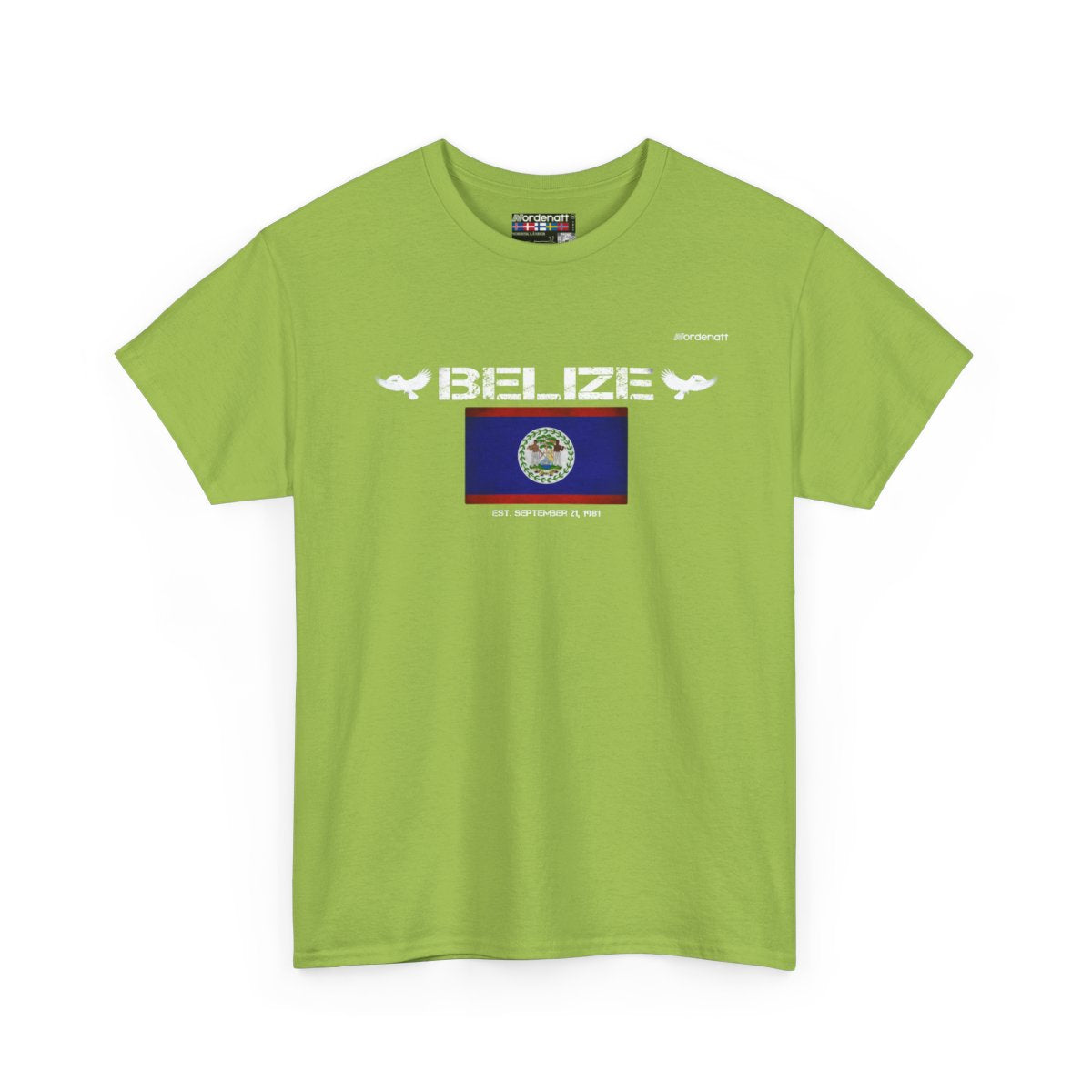Belize flag t-shirt in Kiwi — premium cotton, Nordenatt