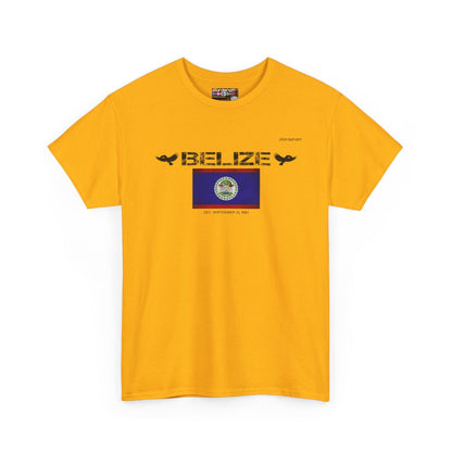 Belize flag t-shirt in Gold — premium cotton, Nordenatt