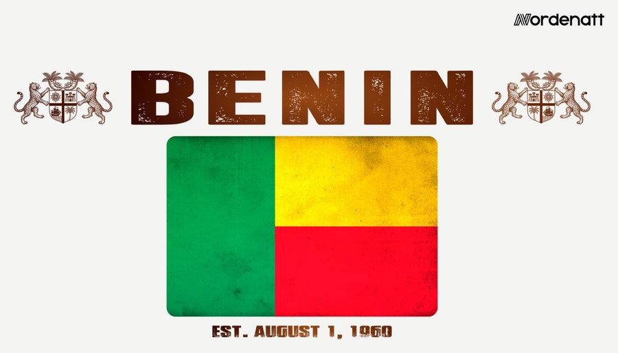 Benin design preview: flag, date and emblem inspiration printed on light t-shirts (Nordenatt)