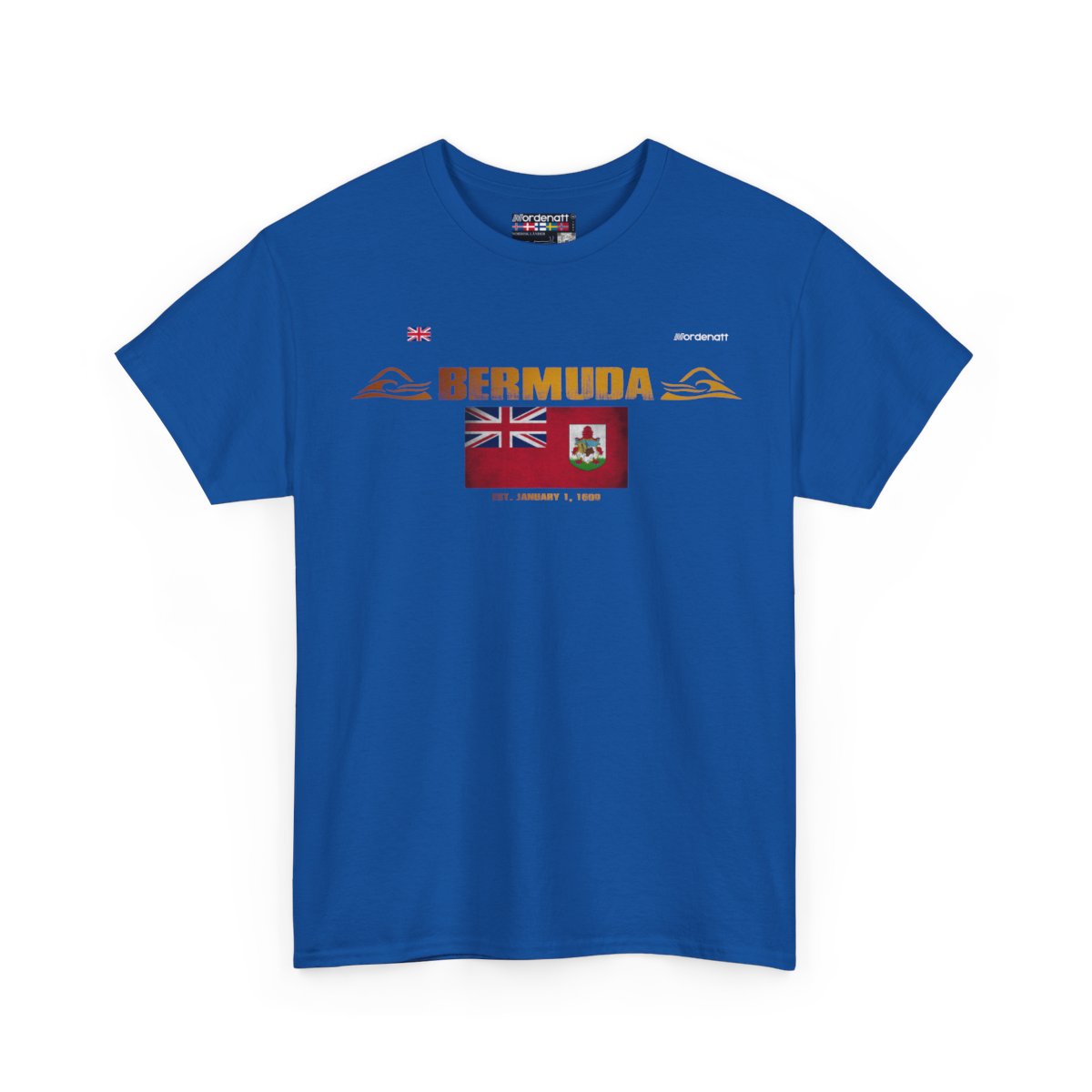 Bermuda flag t-shirt in Royal — premium cotton, Nordenatt